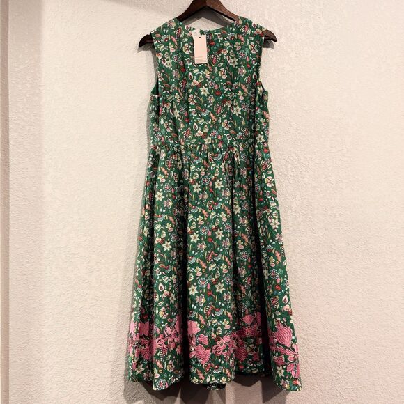 Boden Green Pink Floral Embroidered Midi Dress Sleeveless Fit & Flare Size 10 - Picture 3 of 15